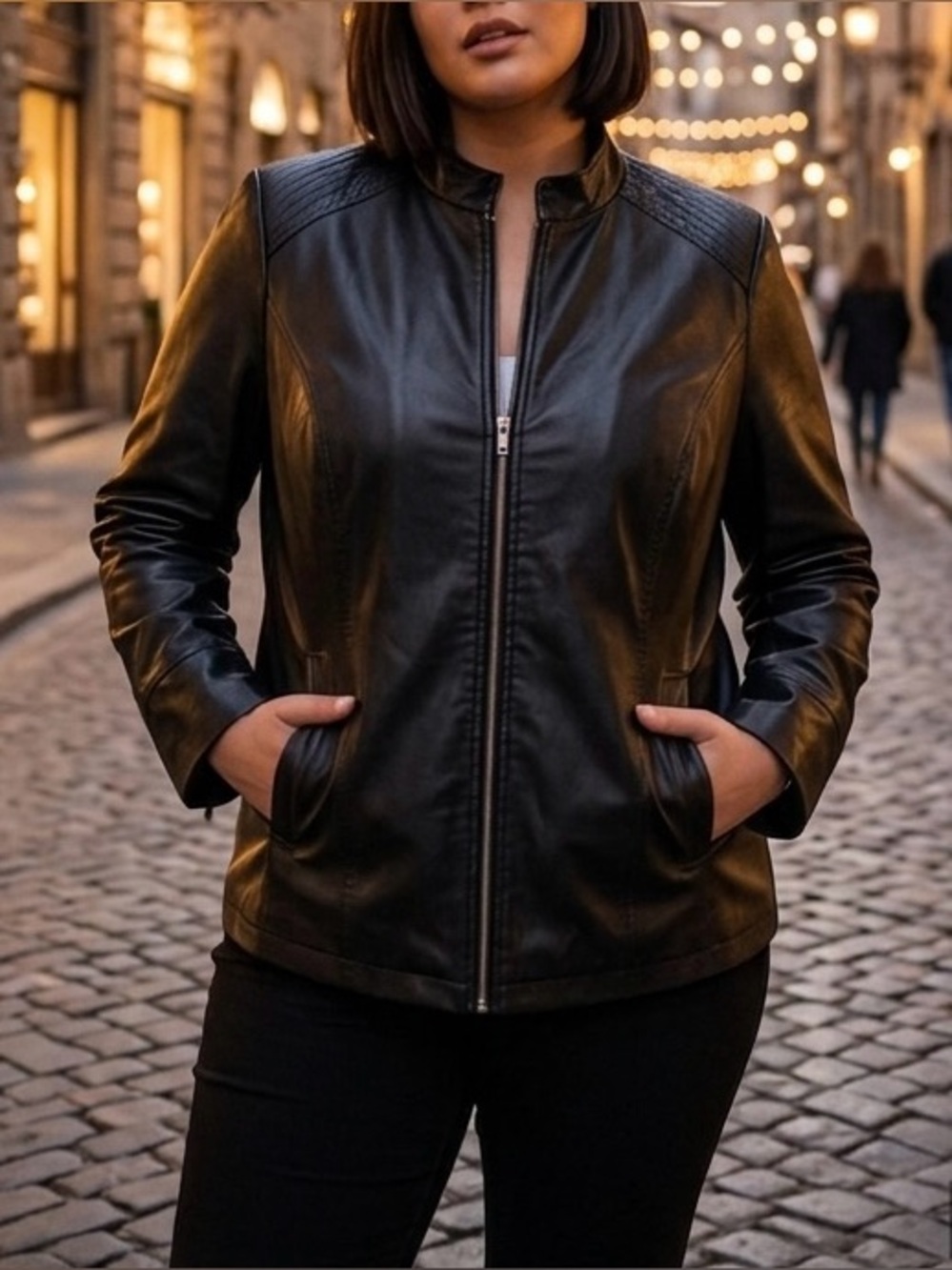 Cj Banks Women's Black Faux Leather Jacket Blazer Size 2x
